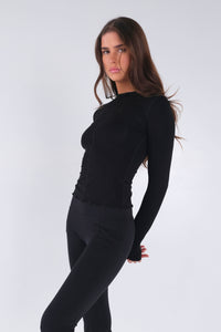 Frill Long Sleeve Top - Black