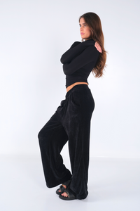 Chenille Wide Leg Pants - Black