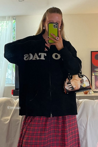 Knitted Wool-Blend Zip Oversized Hoodie - Black