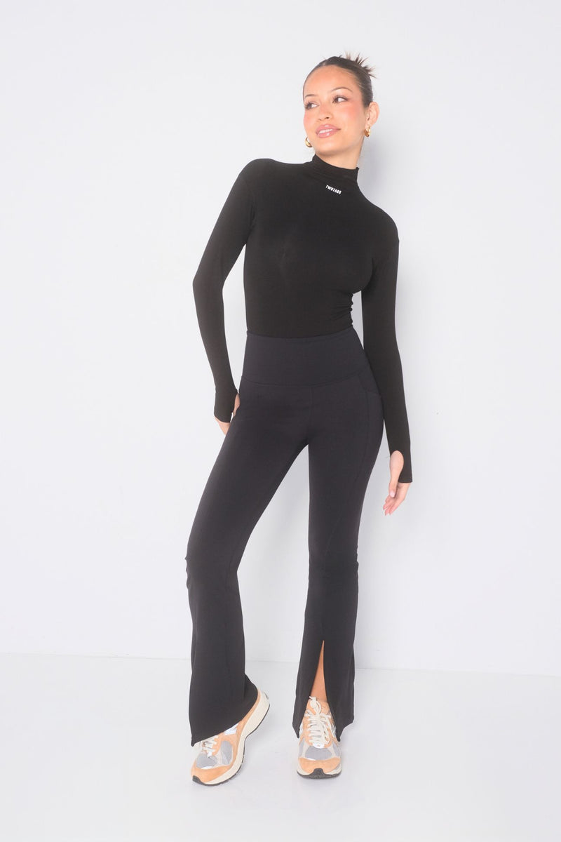 Split Flare Pocket Leggings - Black