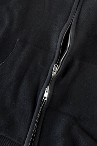 Knitted Wool-Blend Zip Oversized Hoodie - Black