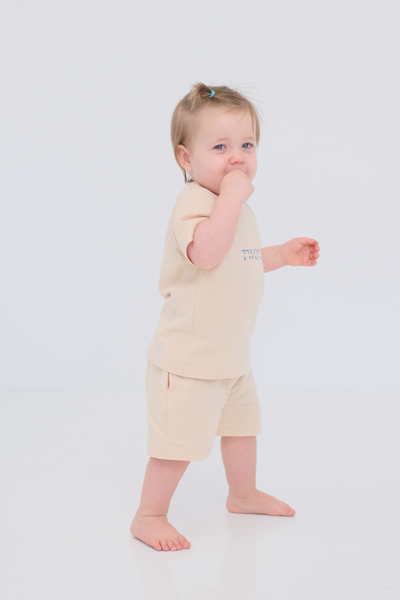 Immy Tee & Mini Me Shorts - Beige Set