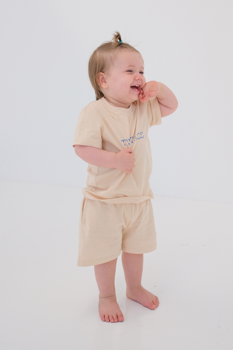 Immy Tee & Mini Me Shorts - Beige Set