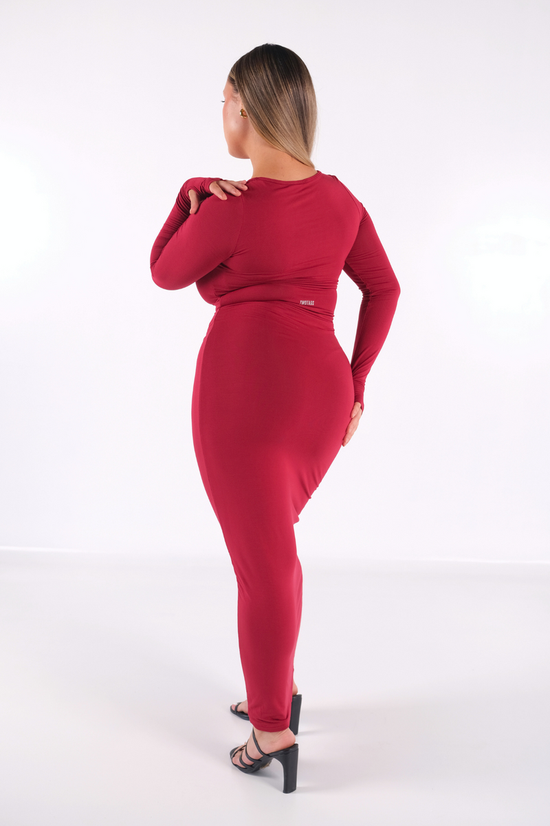 Sculpt Long Sleeve Dress - Cherry Red