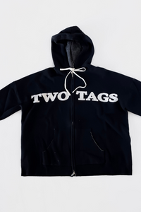 Knitted Wool-Blend Zip Oversized Hoodie - Black