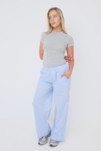 Pinstripe Pants - Light Blue/White