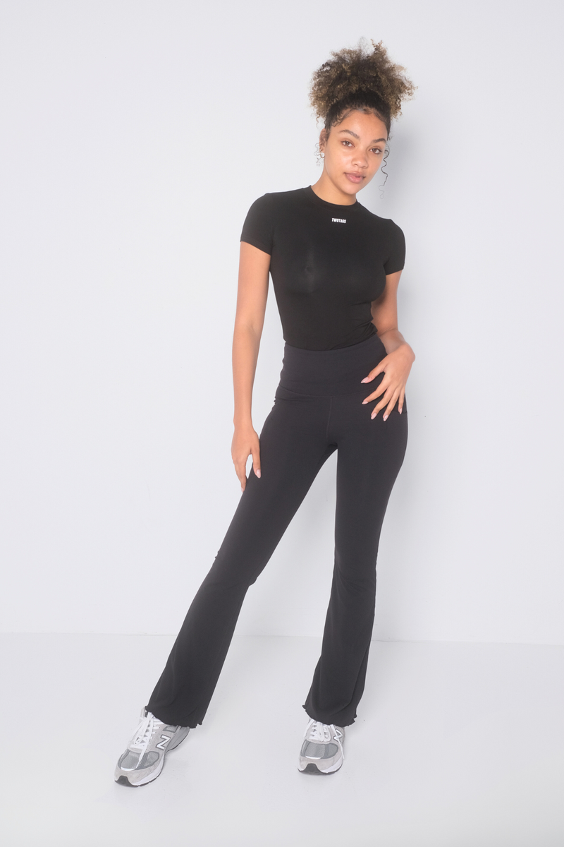 Frill Flare Pocket Leggings - Black