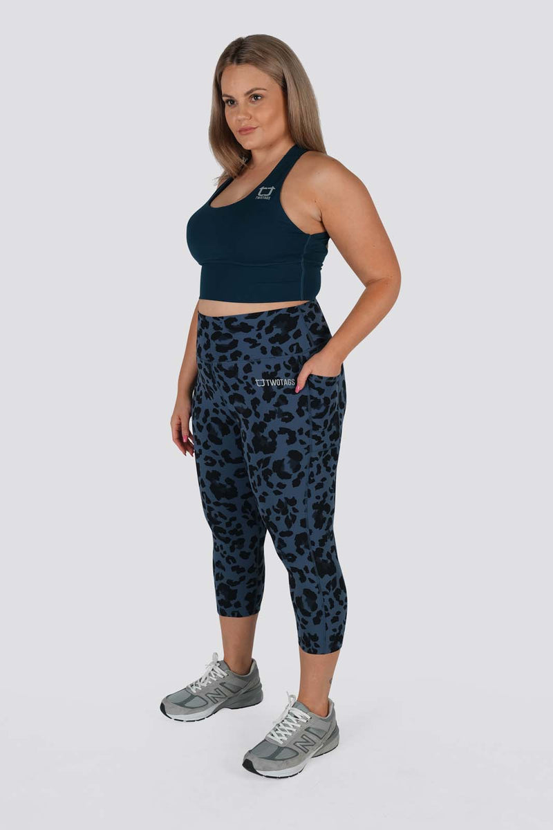 Meraki Leopard 7/8 Highwaisted Leggings - Slate Blue