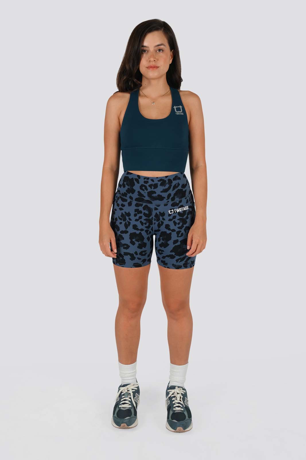 Meraki Leopard Mid Biker Shorts - Slate Blue